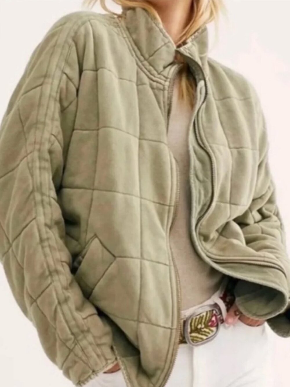 Free People Sage Green Quilted Dolman Jacket